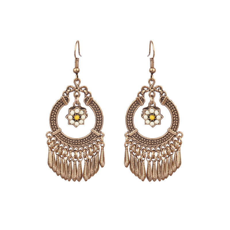 Wholesale Retro Geometric Leaf Rice Beads Fashion Earrings